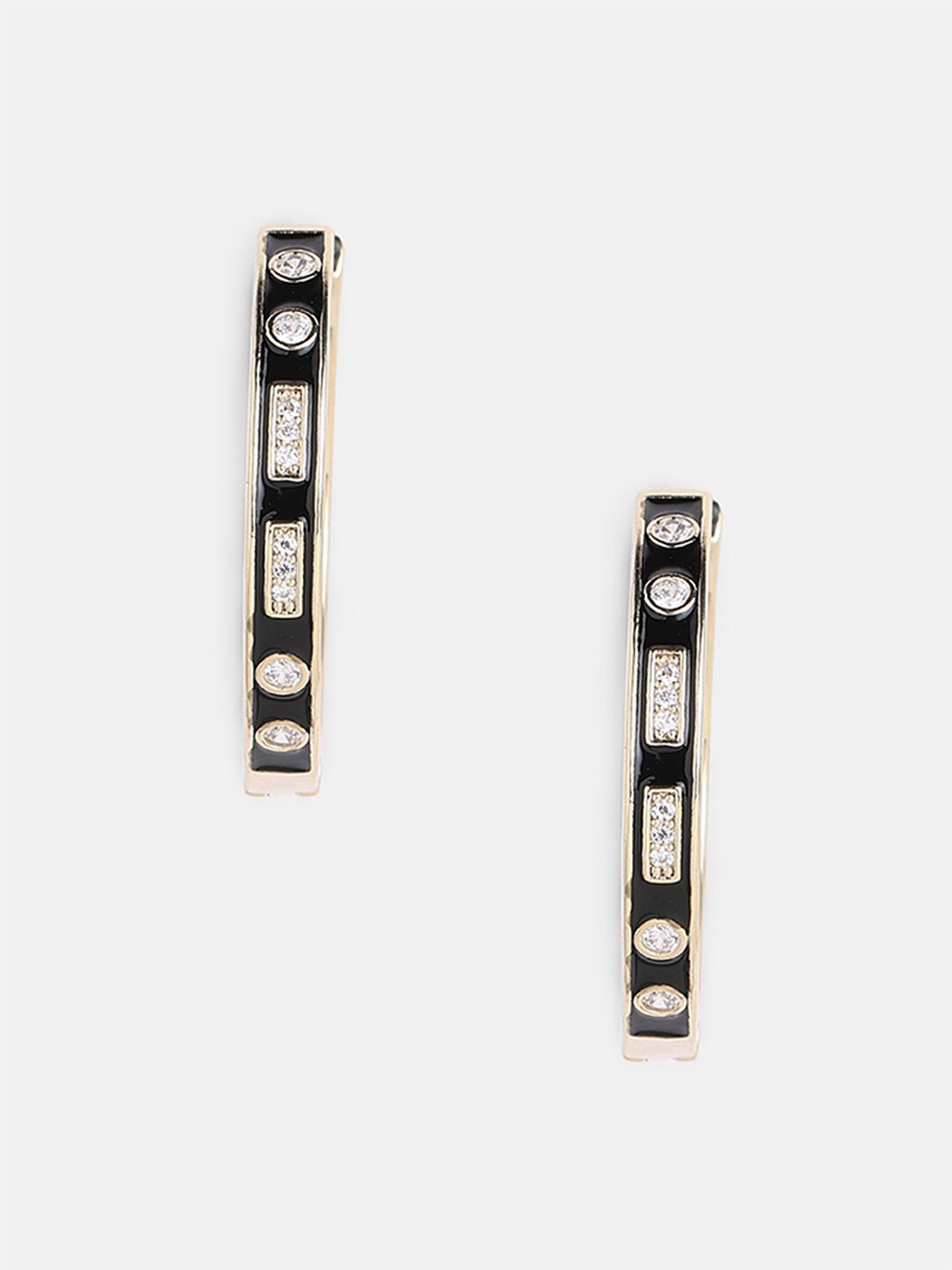 

Tipsyfly Gold-Toned & Black Geometric Enamel Hoop Earrings