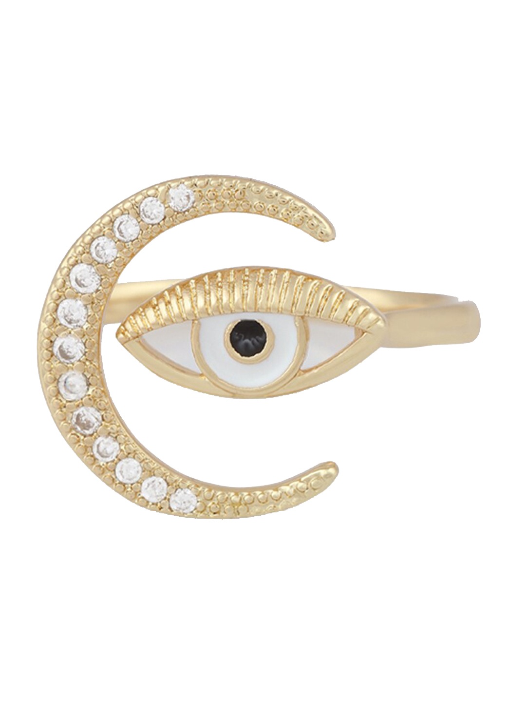 

Tipsyfly Gold-Toned & White Crystal Studded Adjustable Finger Ring