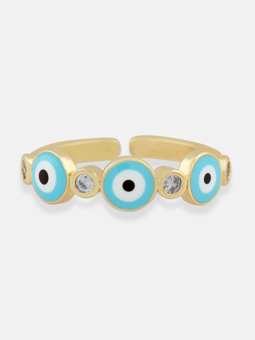 

Tipsyfly Gold-Plated Blue & White Triple Evil Eye Finger Ring