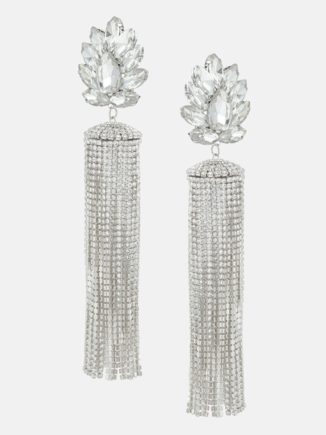 

Tipsyfly Silver-Toned & White Contemporary Drop Earrings