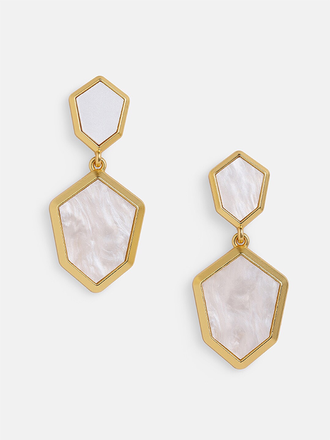 

Tipsyfly Gold-Toned & White Contemporary Drop Earrings