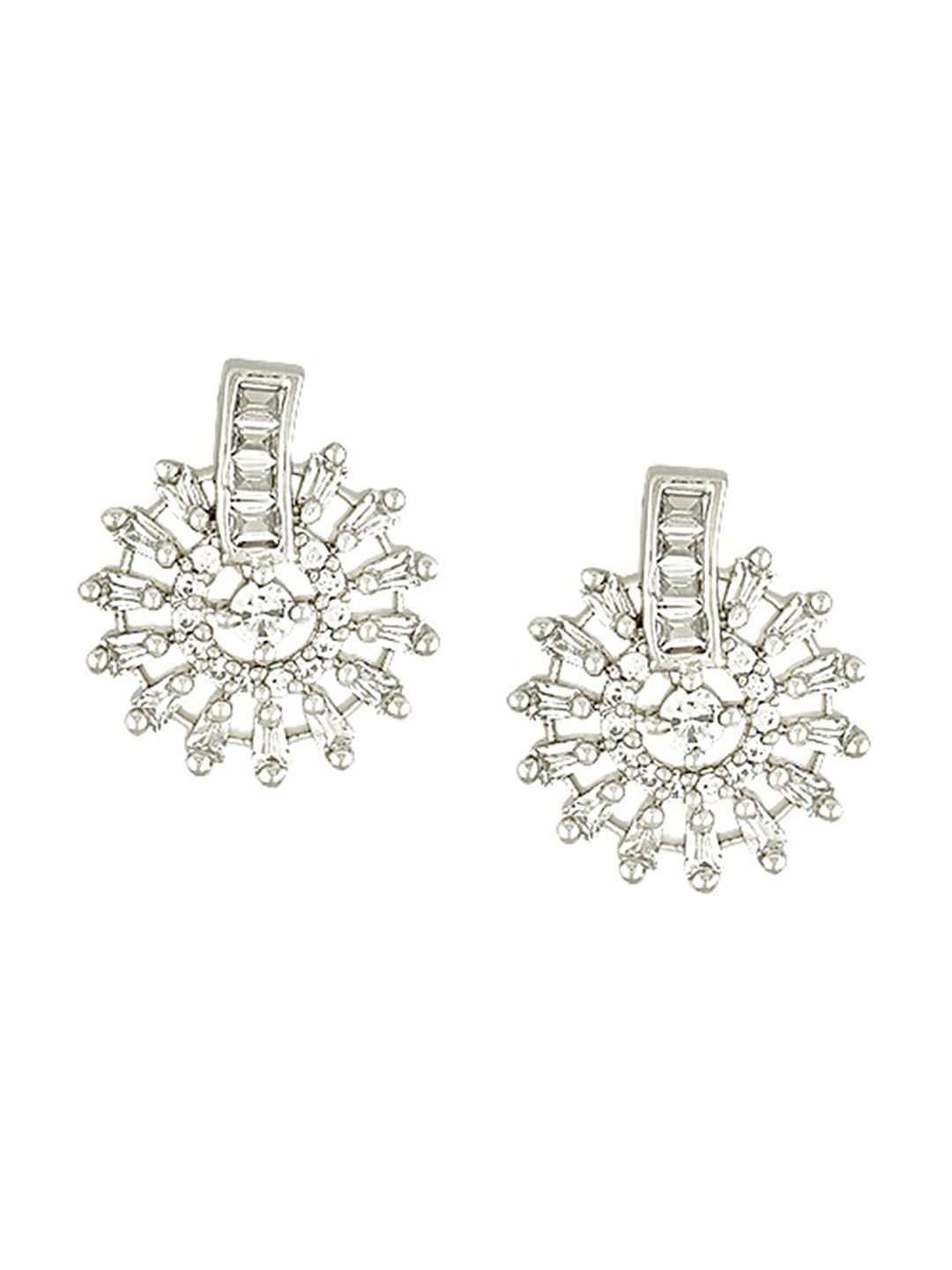 

Tipsyfly Sunray Zircon Silver-Toned & White Contemporary Studs Earrings