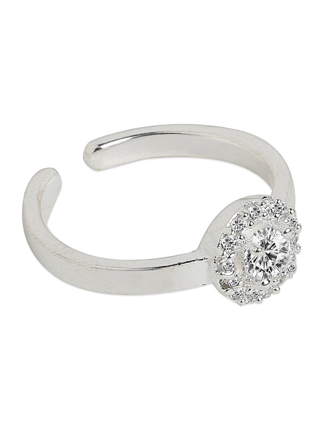 

Tipsyfly Silver-Toned & White CZ Studded Adjustable Finger Ring