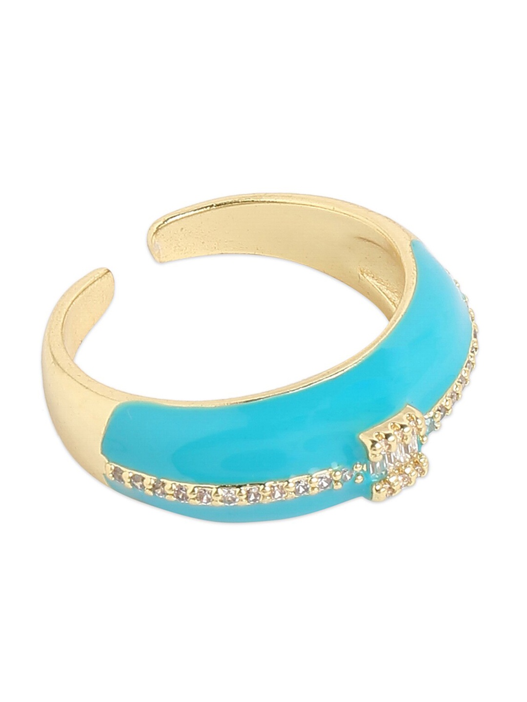 

Tipsyfly Gold-Toned White Crystals Studded Blue Finger Ring