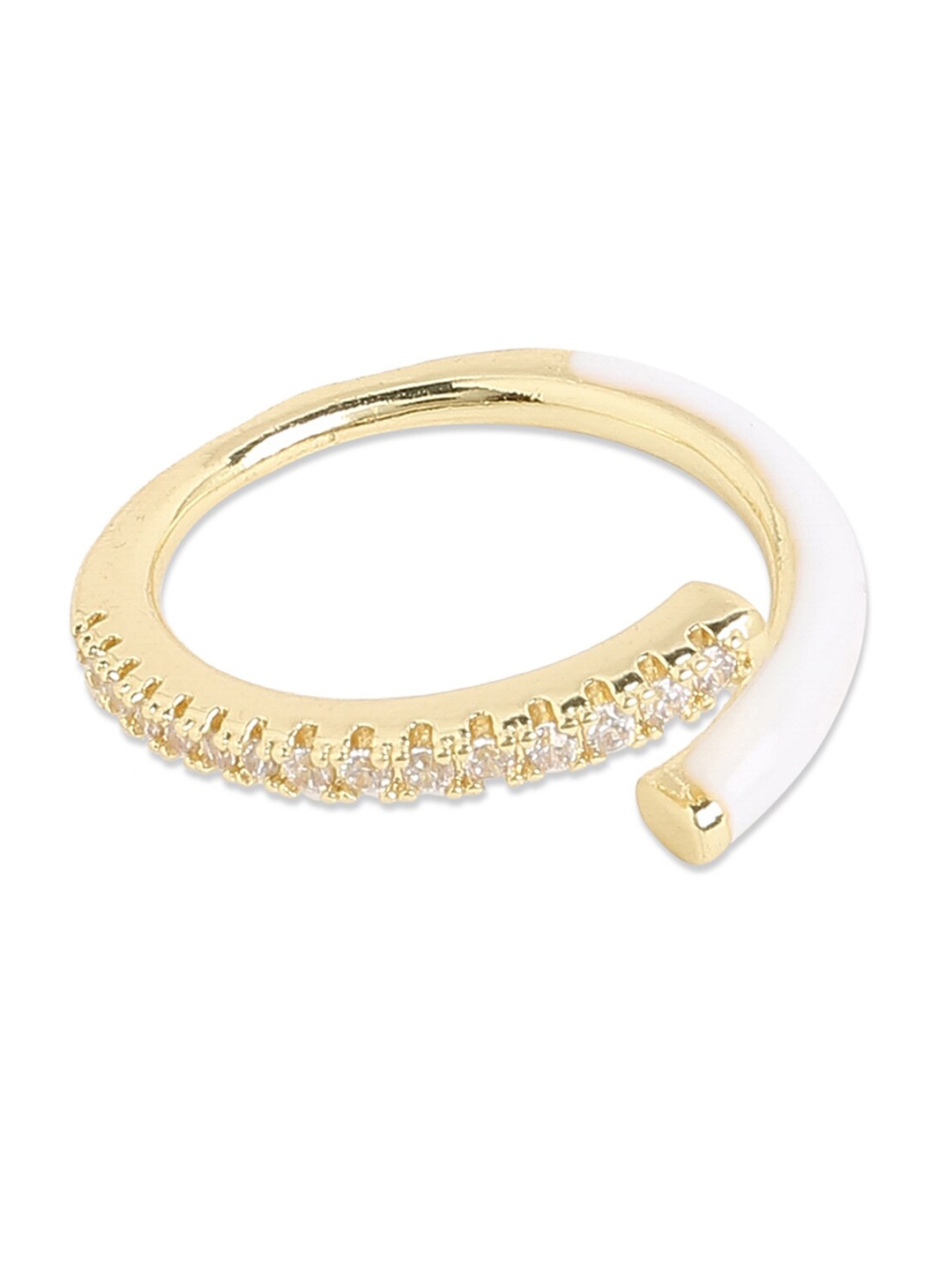 

Tipsyfly Gold-Plated White Crystal-Studded Adjustable Finger Ring