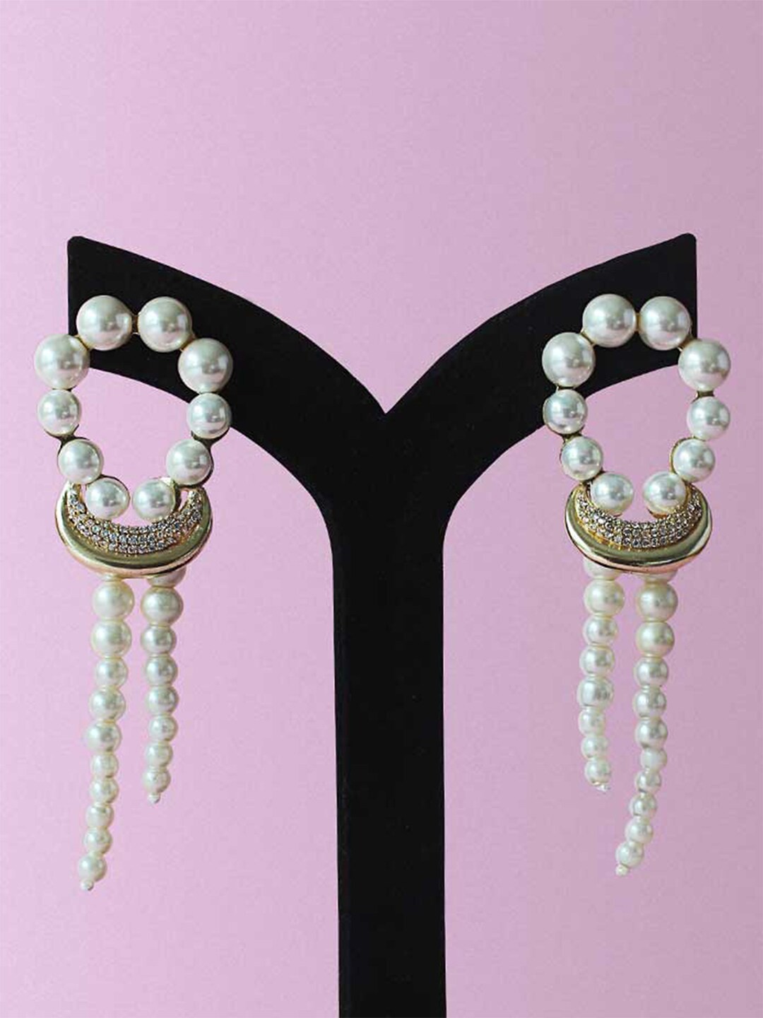 

Tipsyfly Gold-Toned & White Contemporary Pearl Drop Earrings