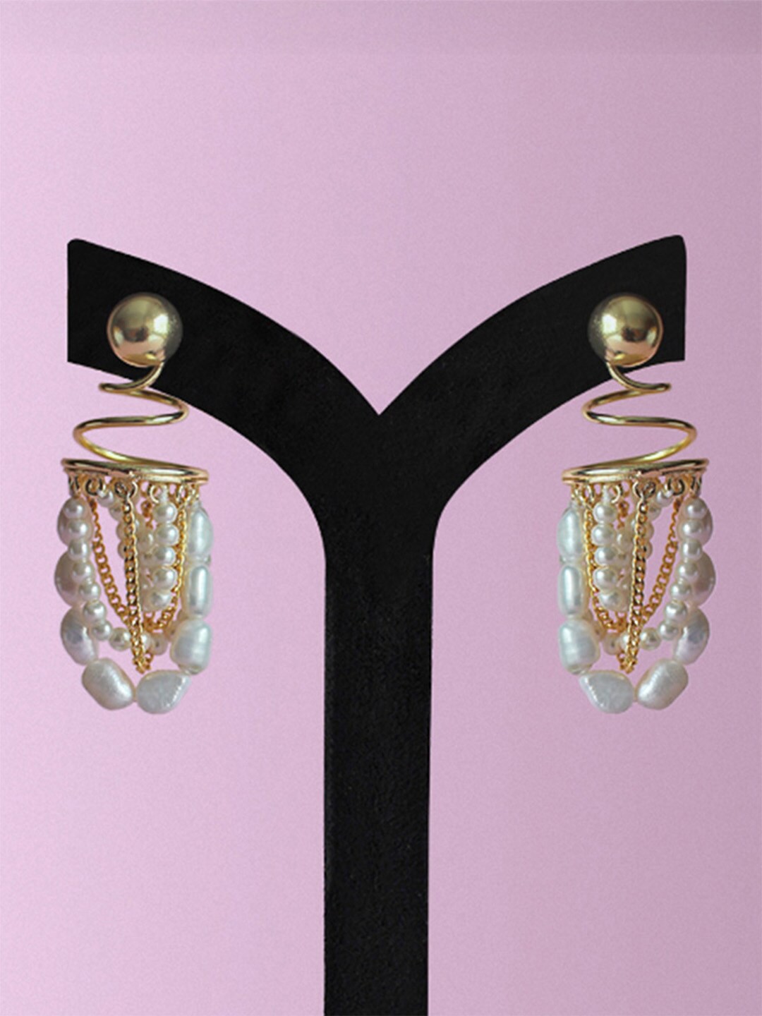 

Tipsyfly Gold-Toned & White Contemporary Drop Earrings