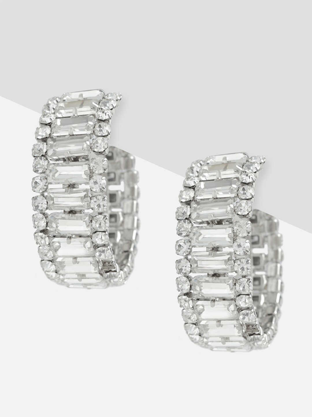 

Tipsyfly Silver-Toned Crystal Contemporary Hoop Earrings
