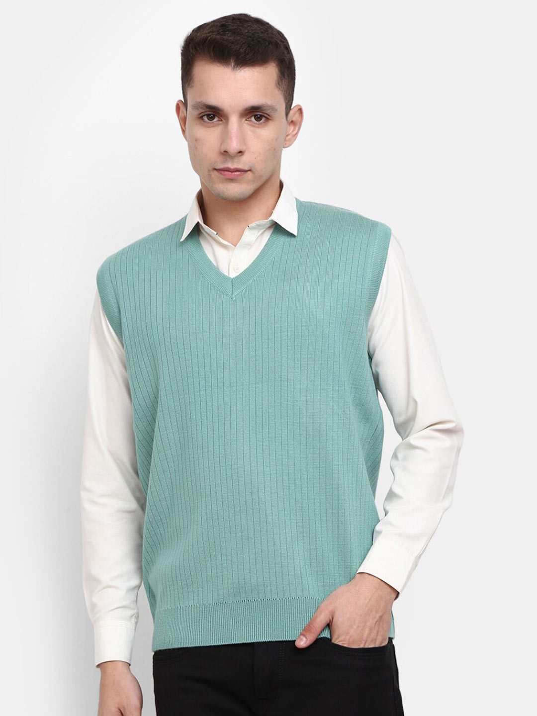 

V-Mart Men Green Cotton Sweater Vest