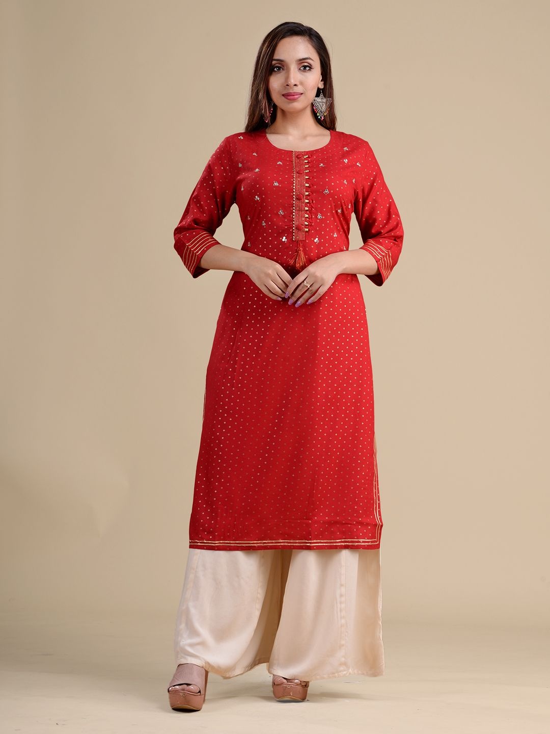 

Charukriti Embroidered Cotton Straight Kurta, Red