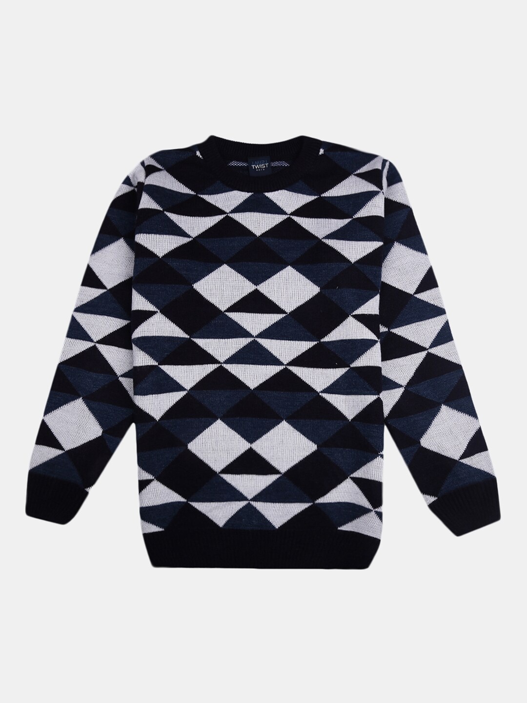 

V-Mart Boys Navy Blue & White Self Design Cotton Pullover Sweater
