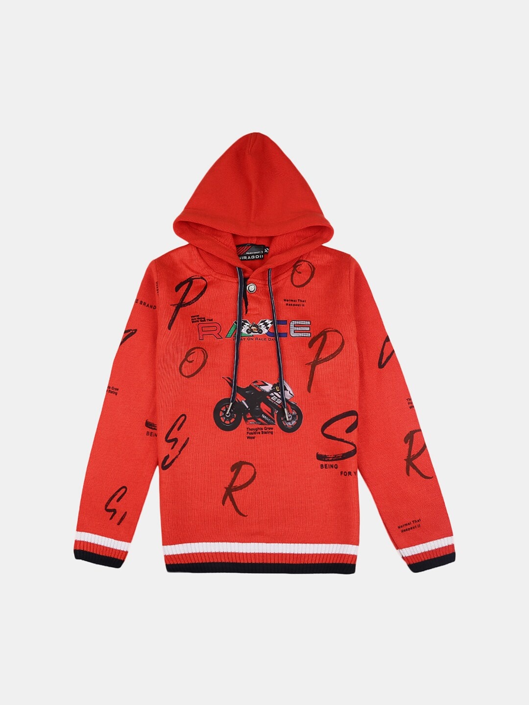 

V-Mart Boys Orange & Black Typography Printed Hooded Cotton Sweater
