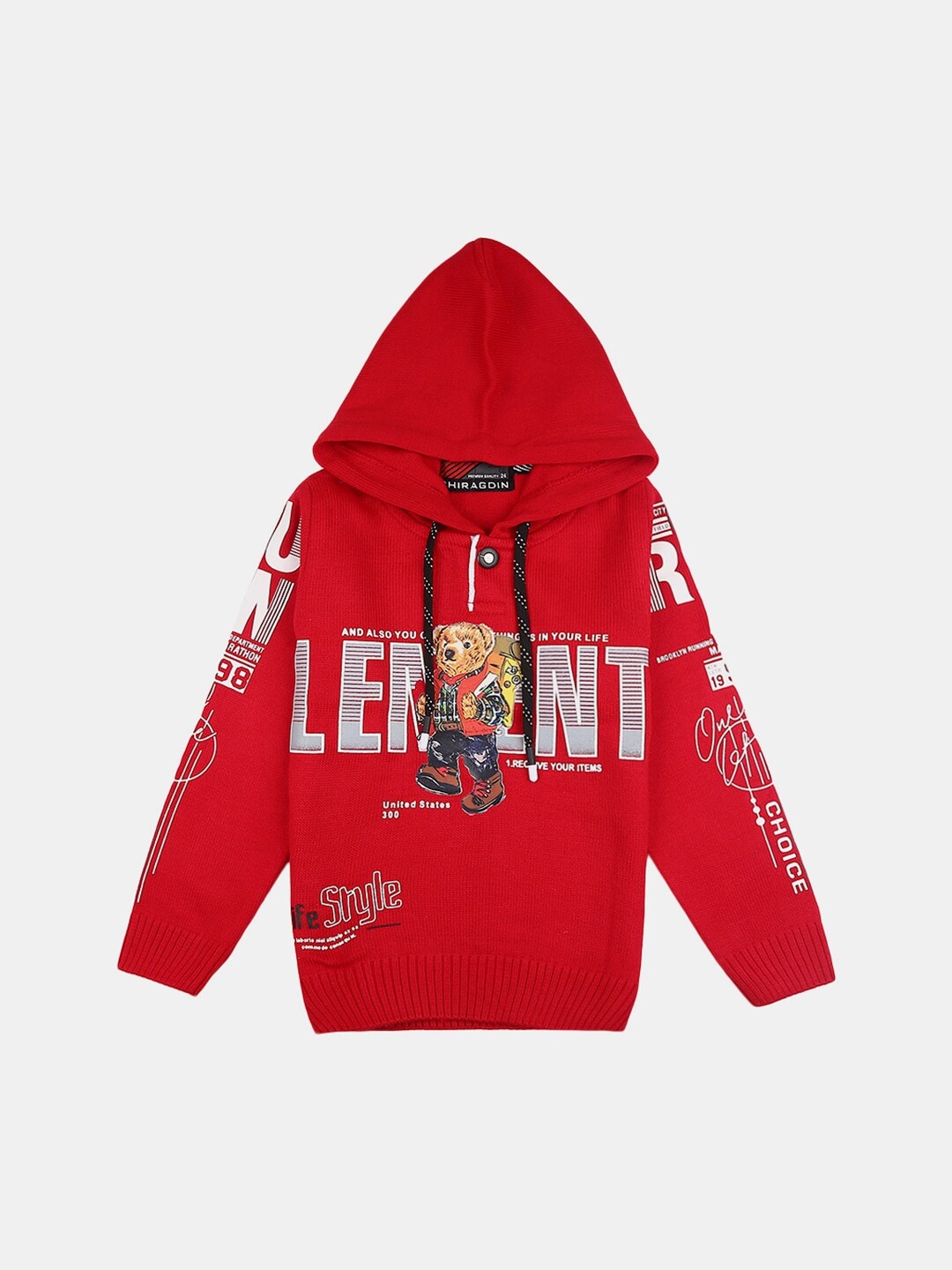 

V-Mart Boys Red & Grey Typography Printed Hooded Cotton Sweater