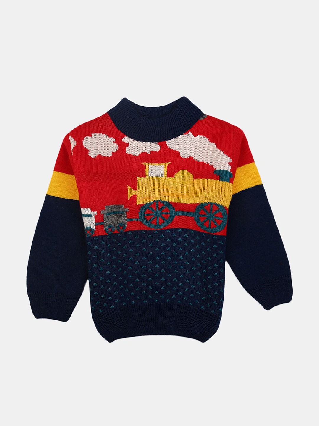 

V-Mart Boys Navy Blue & Red Graphic Printed Cotton Pullover Sweater