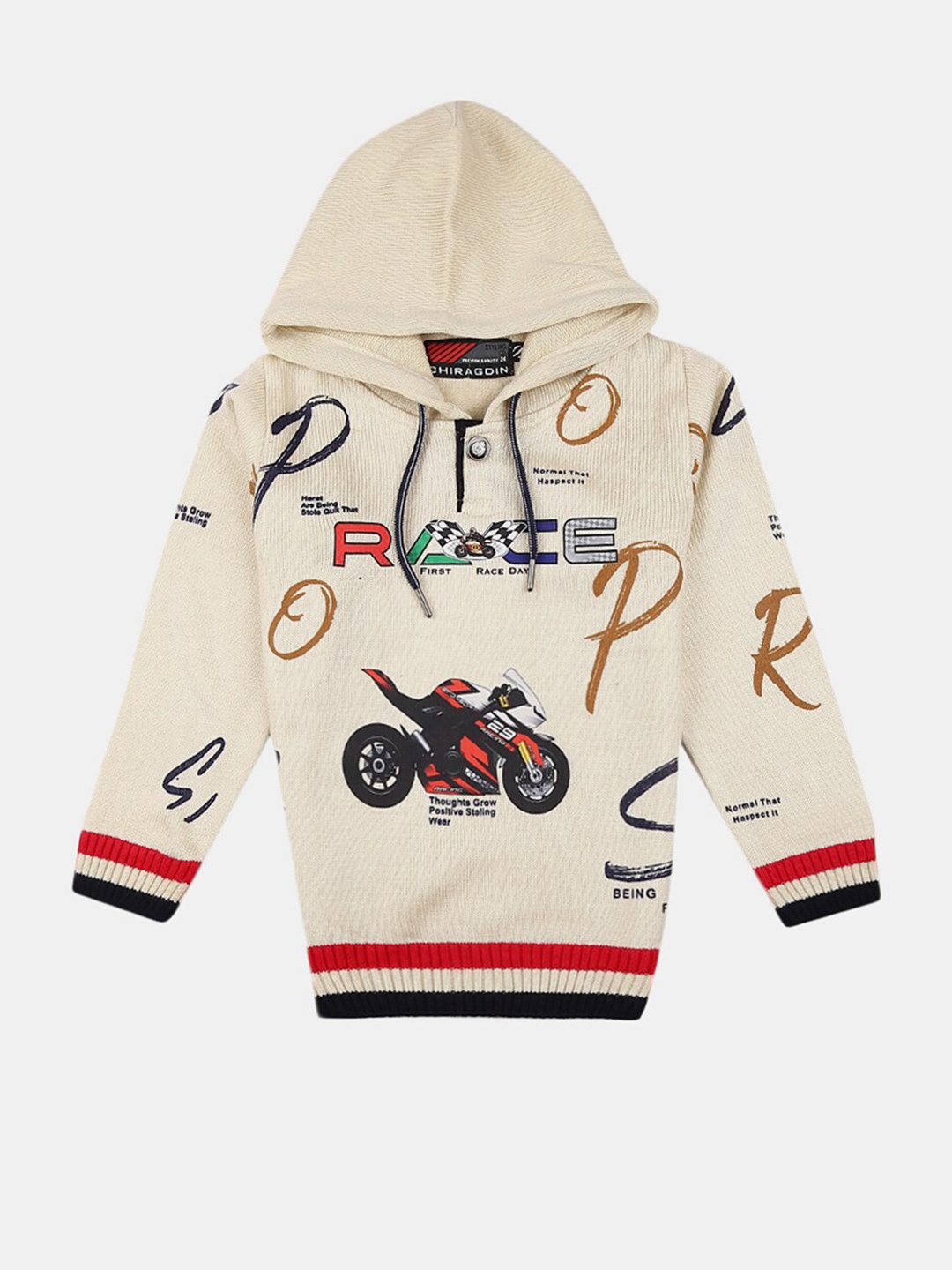 

V-Mart Boys White & Red Typography Printed Hooded Cotton Sweater