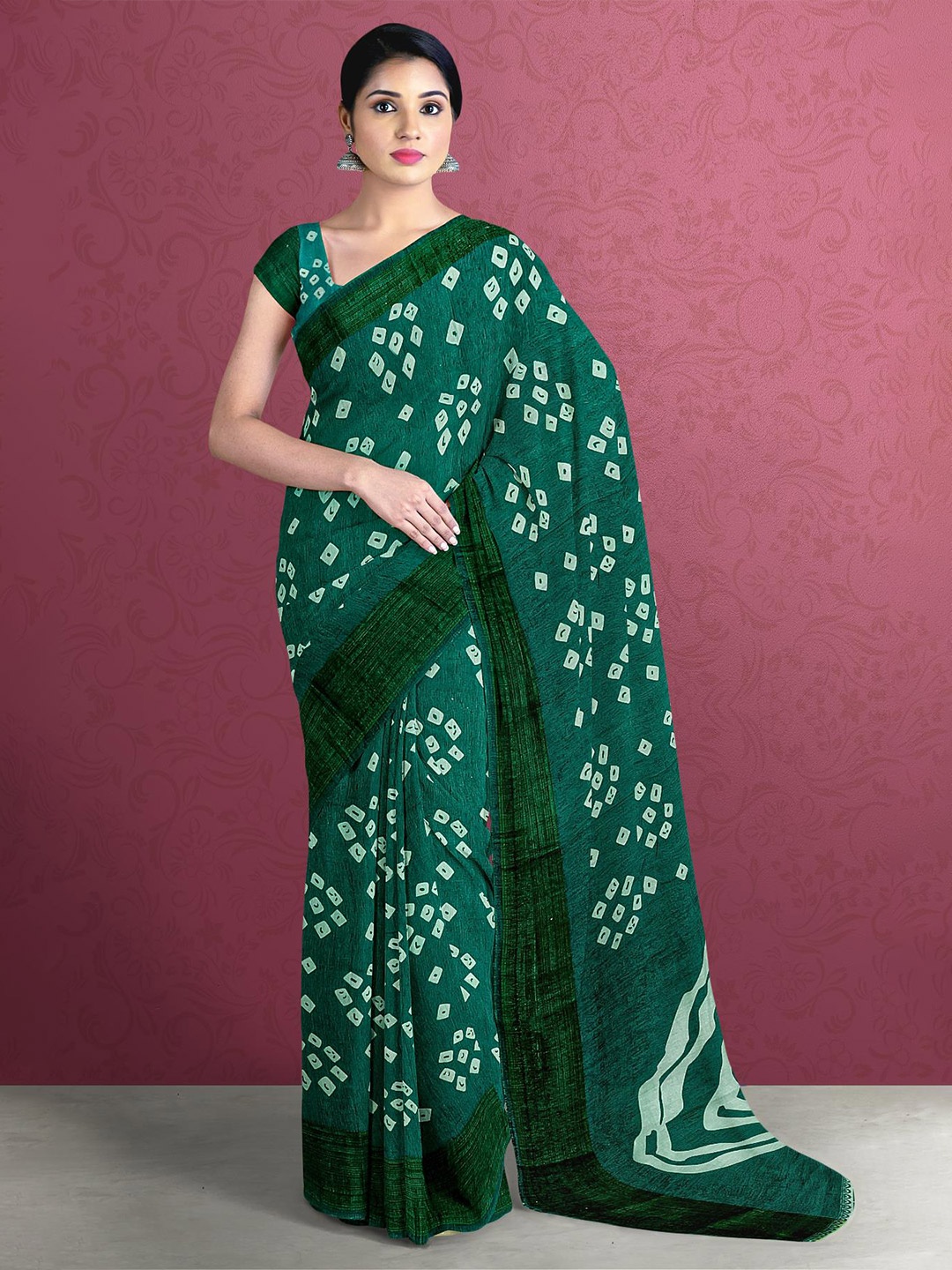 

Kalamandir Teal & Off White Printed Bandhani Saree