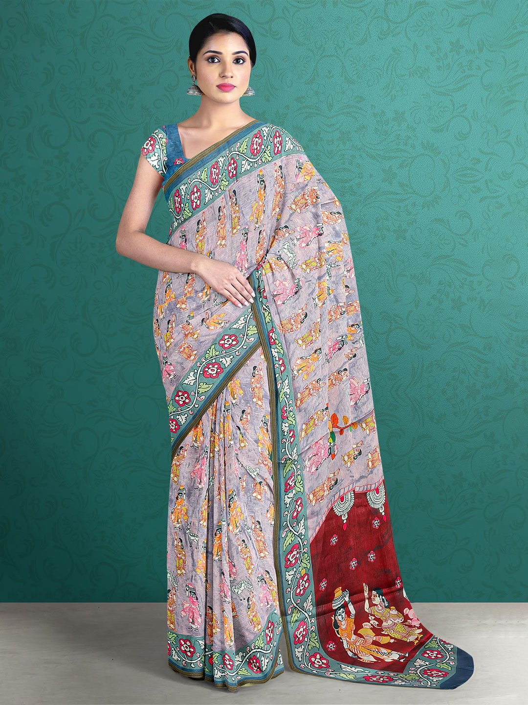 

Kalamandir Pink & Red Ethnic Motifs Silk Blend Saree