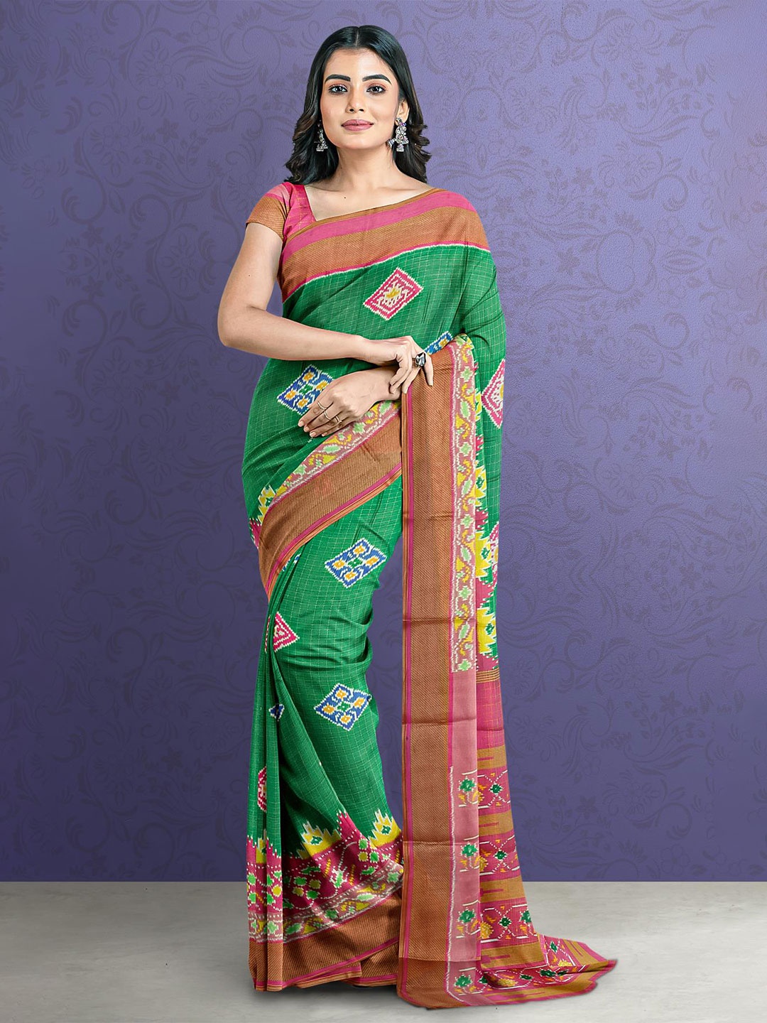 

Kalamandir Green & Brown Ethnic Motifs Silk Blend Saree
