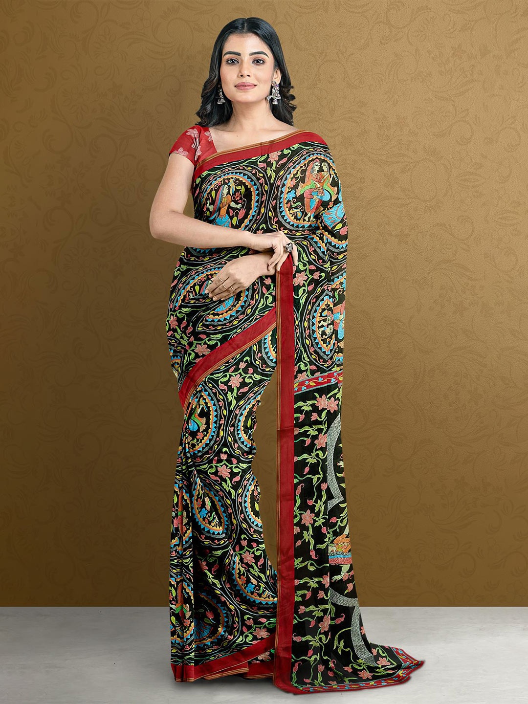 

Kalamandir Black & Blue Ethnic Motifs Silk Blend Saree