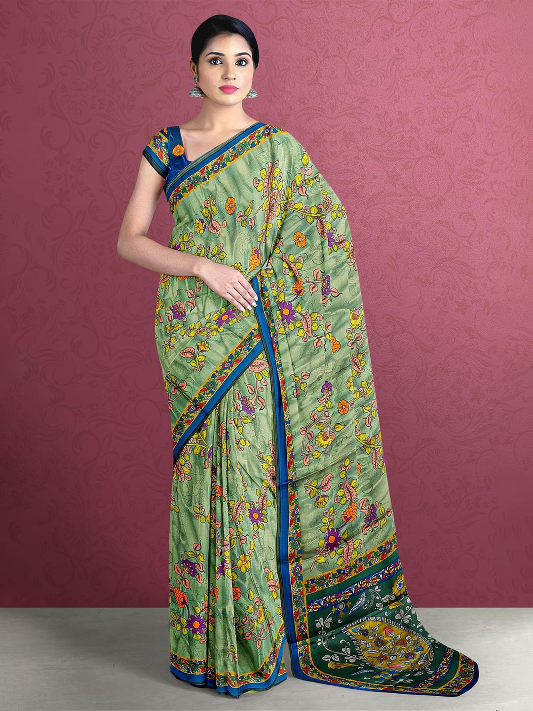 

Kalamandir Olive Green & Green Kalamkari Silk Blend Saree