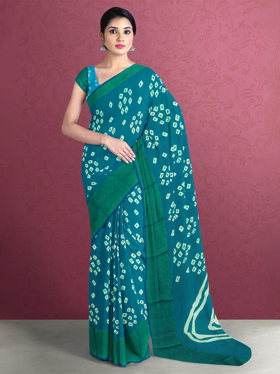 

Kalamandir Blue & White Bandhani Zari Saree