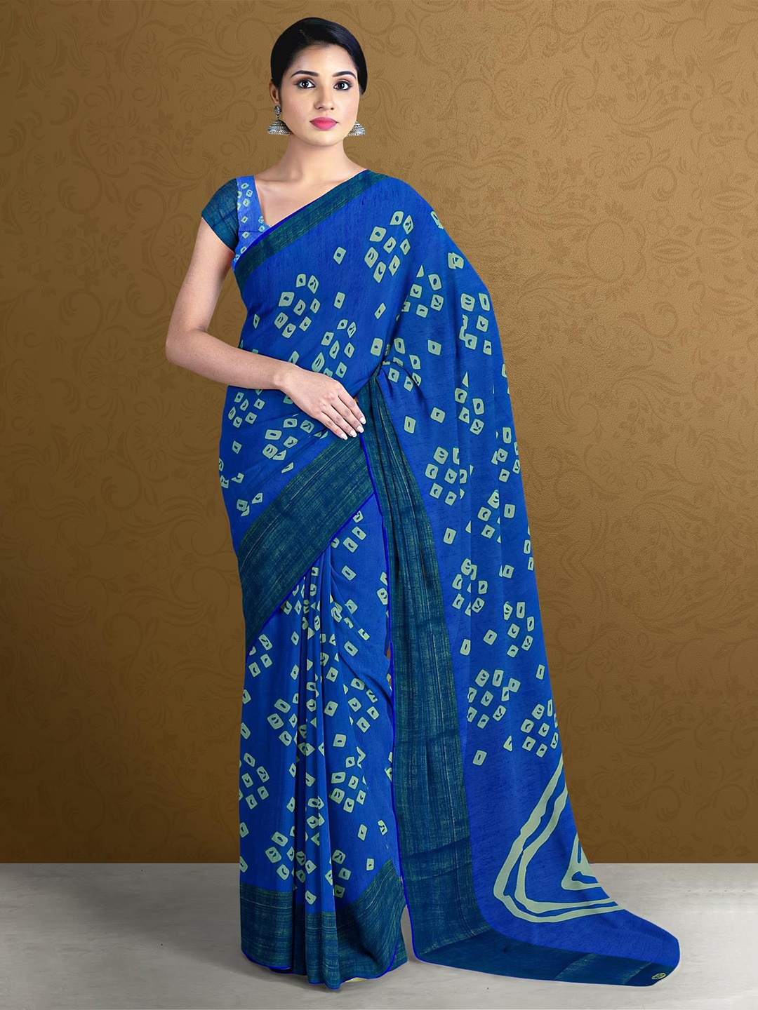 

Kalamandir Blue & Off White Printed Bandhani Saree