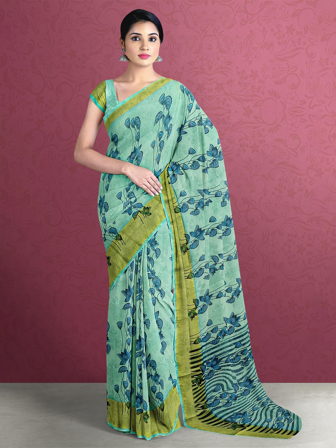 

Kalamandir Sea Green & Blue Floral Saree