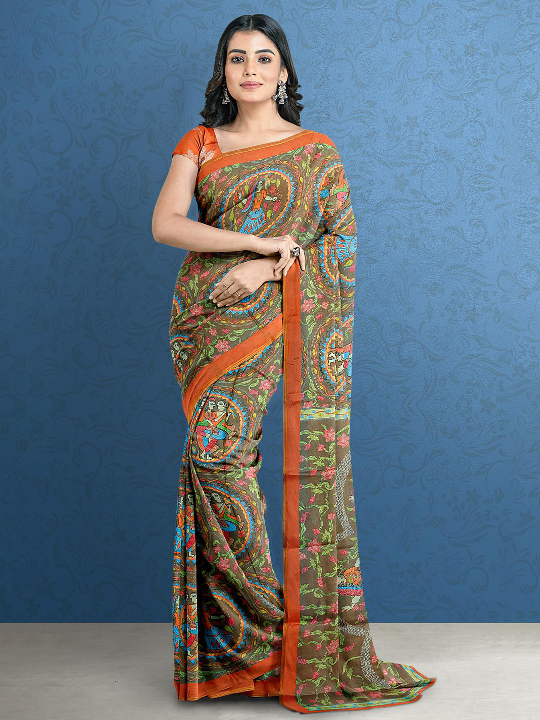 

Kalamandir Beige & Orange Ethnic Motifs Silk Blend Saree