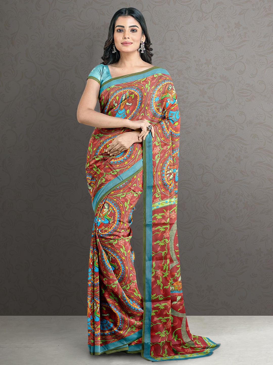 

Kalamandir Pink & Blue Ethnic Motifs Silk Blend Saree