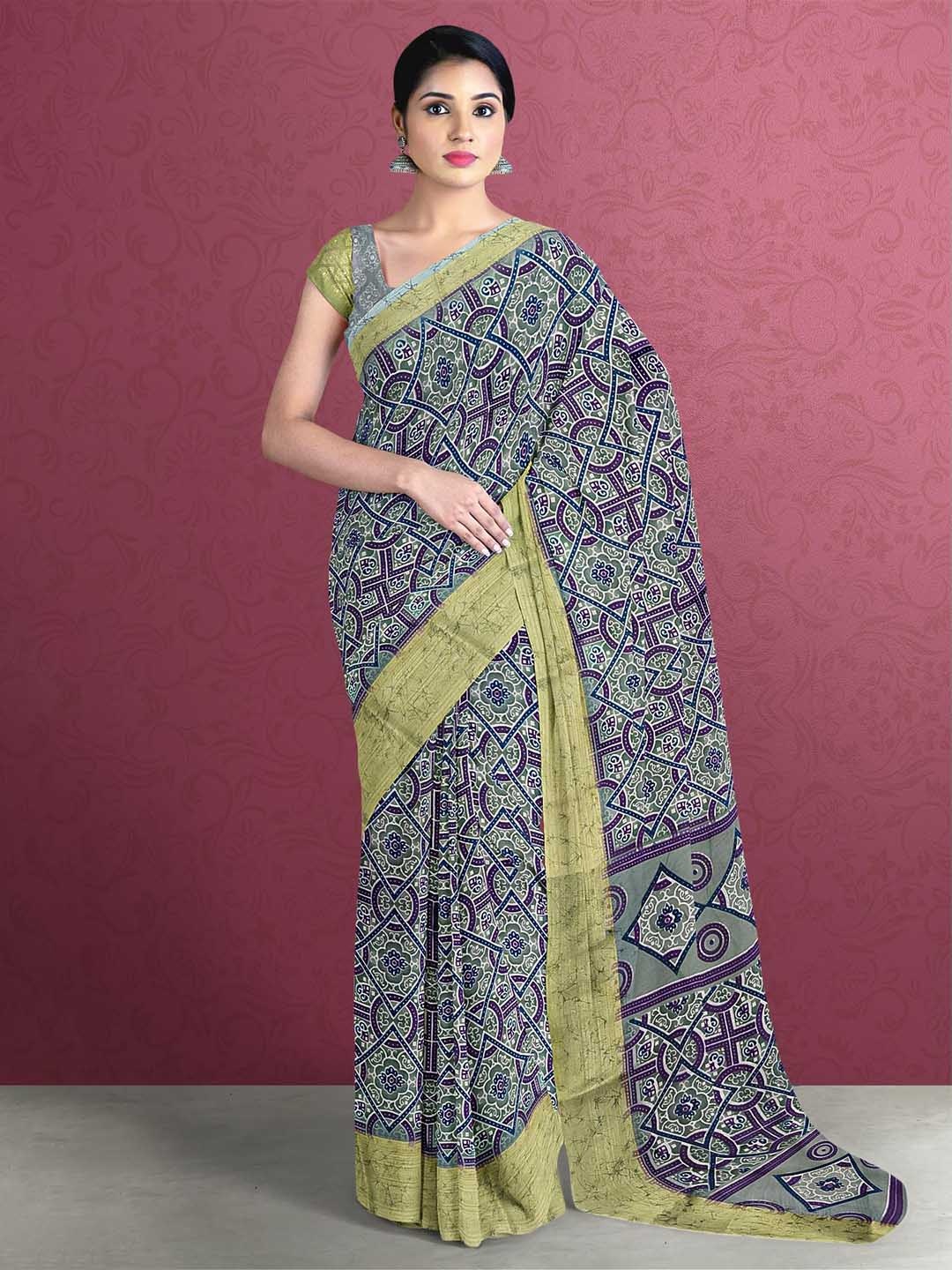 

Kalamandir Grey & Green Geometric Saree
