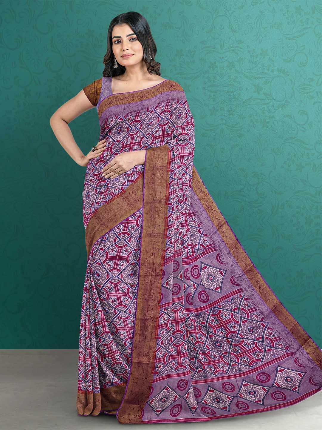 

Kalamandir Lavender & Blue Printed Geometric Saree