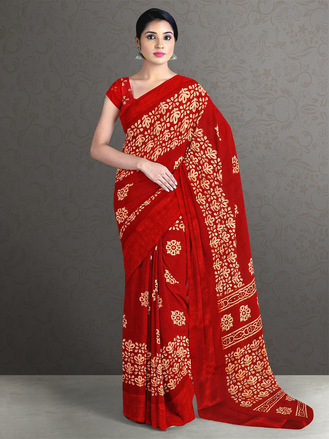 

Kalamandir Red & White Floral Printed Saree