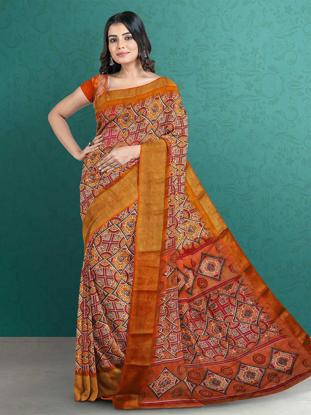 

Kalamandir Orange & Off White Printed Geometric Saree Saree