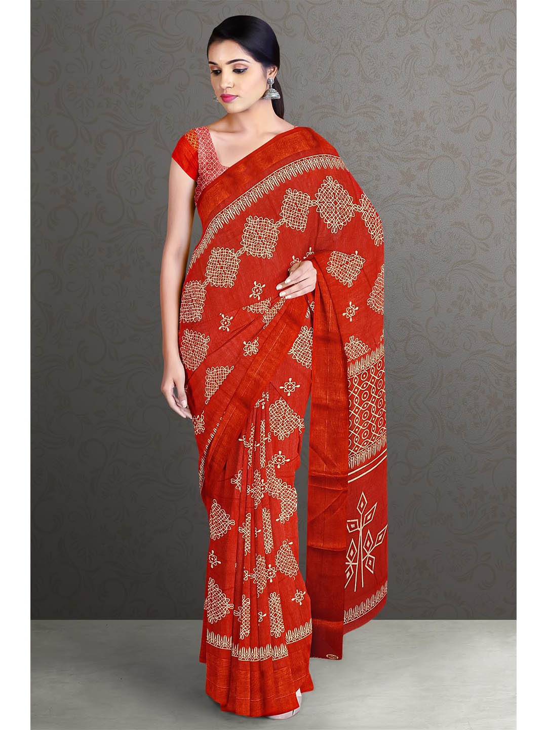 

Kalamandir Red & Off White Woven Design Saree