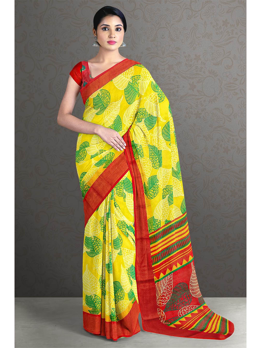 

Kalamandir Yellow & Green Floral Printed Saree