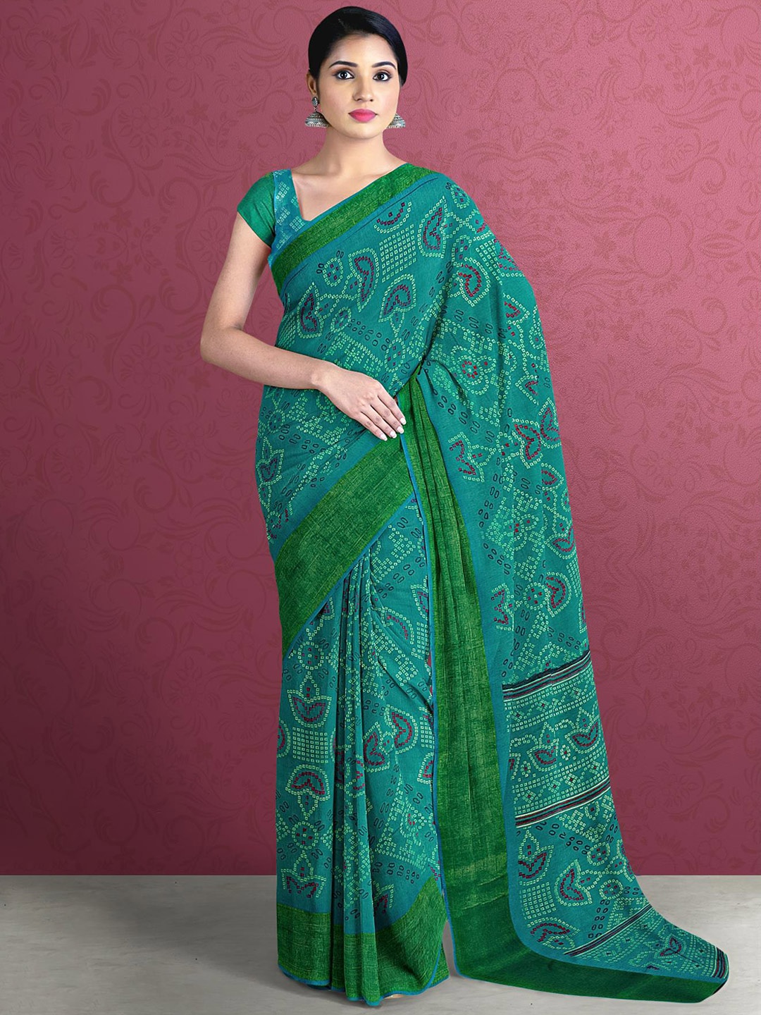 

Kalamandir Blue & Green Bandhani Saree