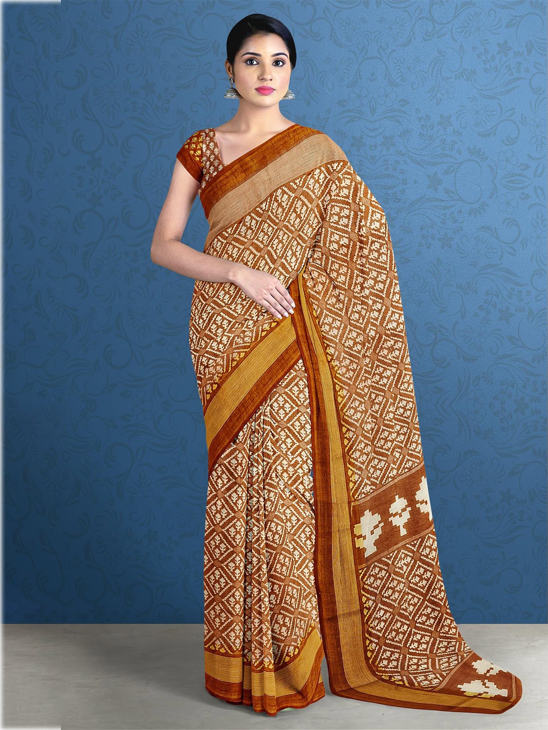 

Kalamandir Rust & Off White Floral Saree