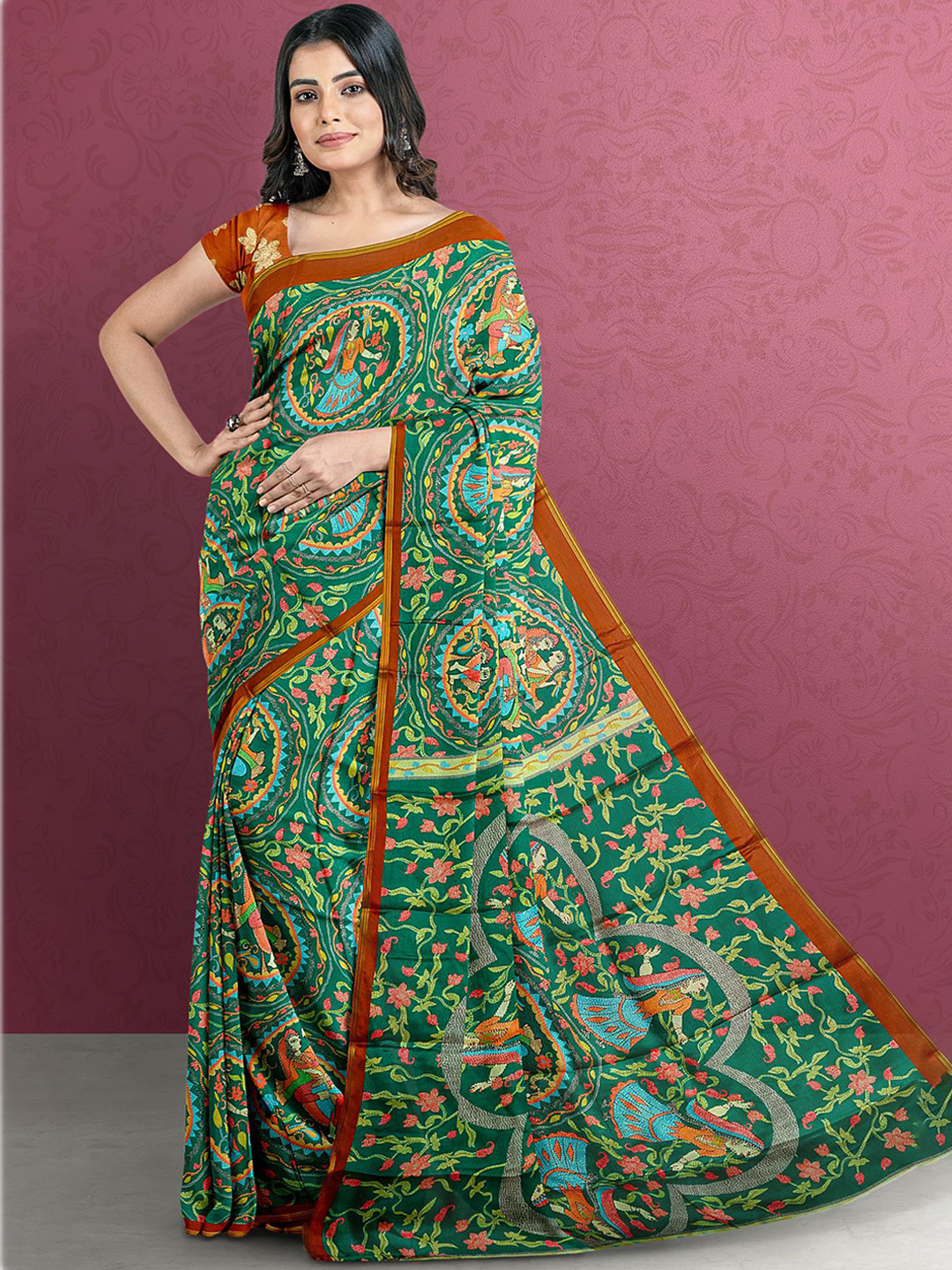 

Kalamandir Sea Green & Blue Ethnic Motifs Saree