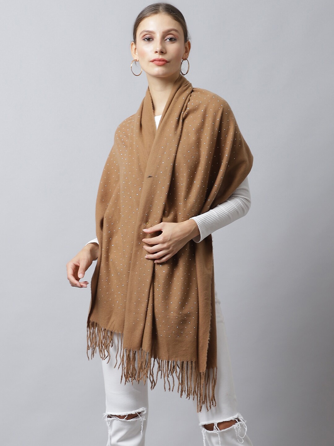 

LOOM LEGACY Women Acrylic Embroidered Stole, Brown