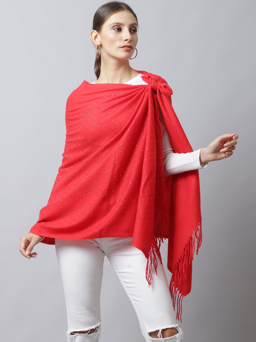 

LOOM LEGACY Women Red & White Printed Stole