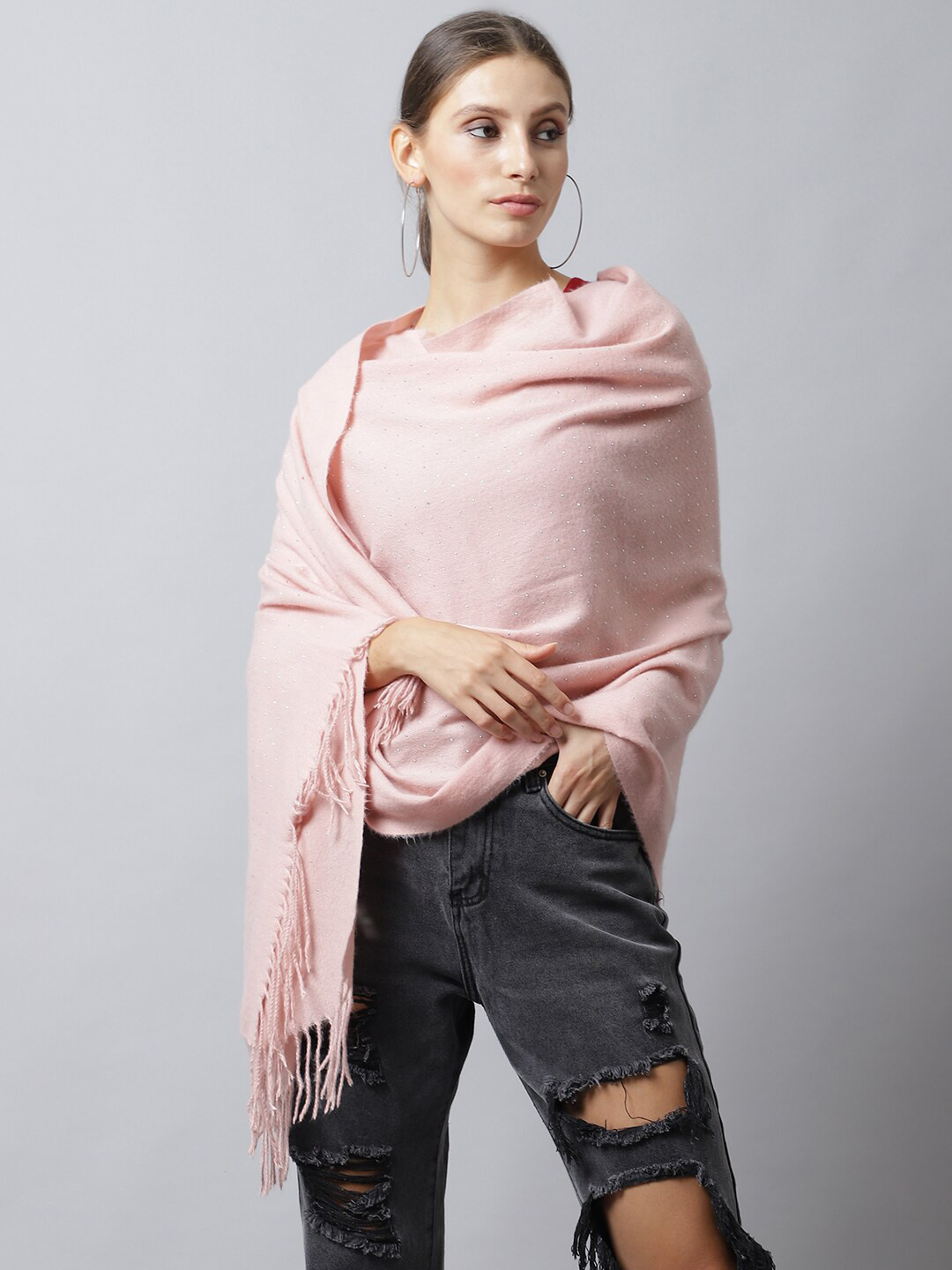 

LOOM LEGACY Women Acrylic Printed Stole, Pink