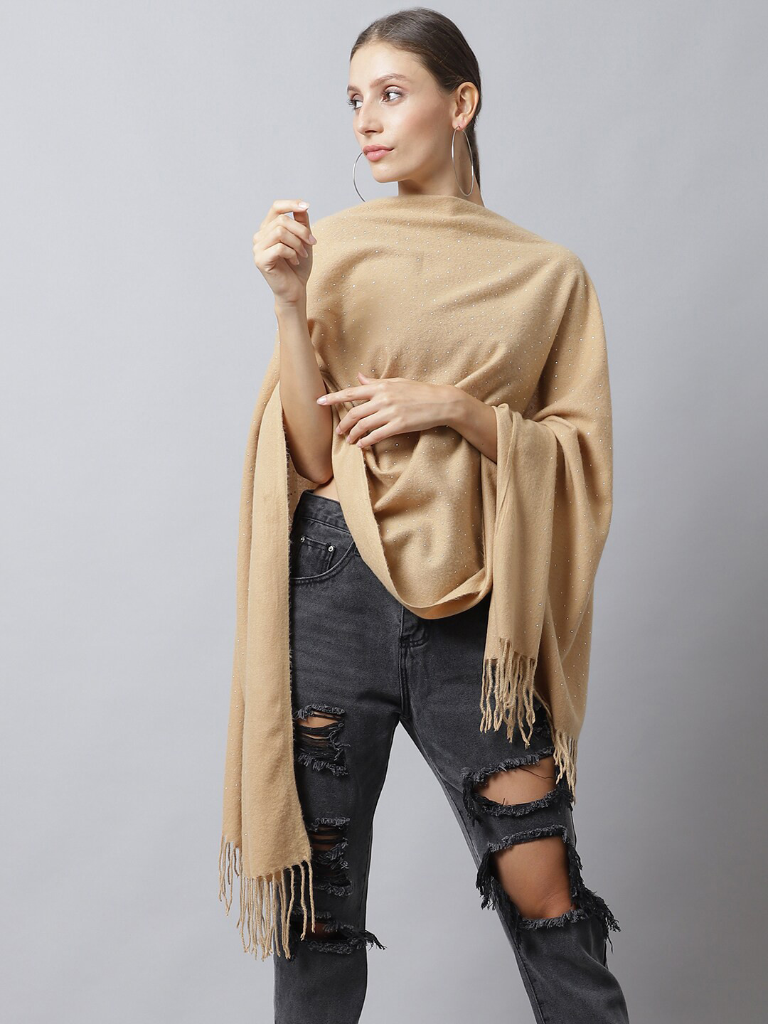 

LOOM LEGACY Women Acrylic Printed Stole, Gold