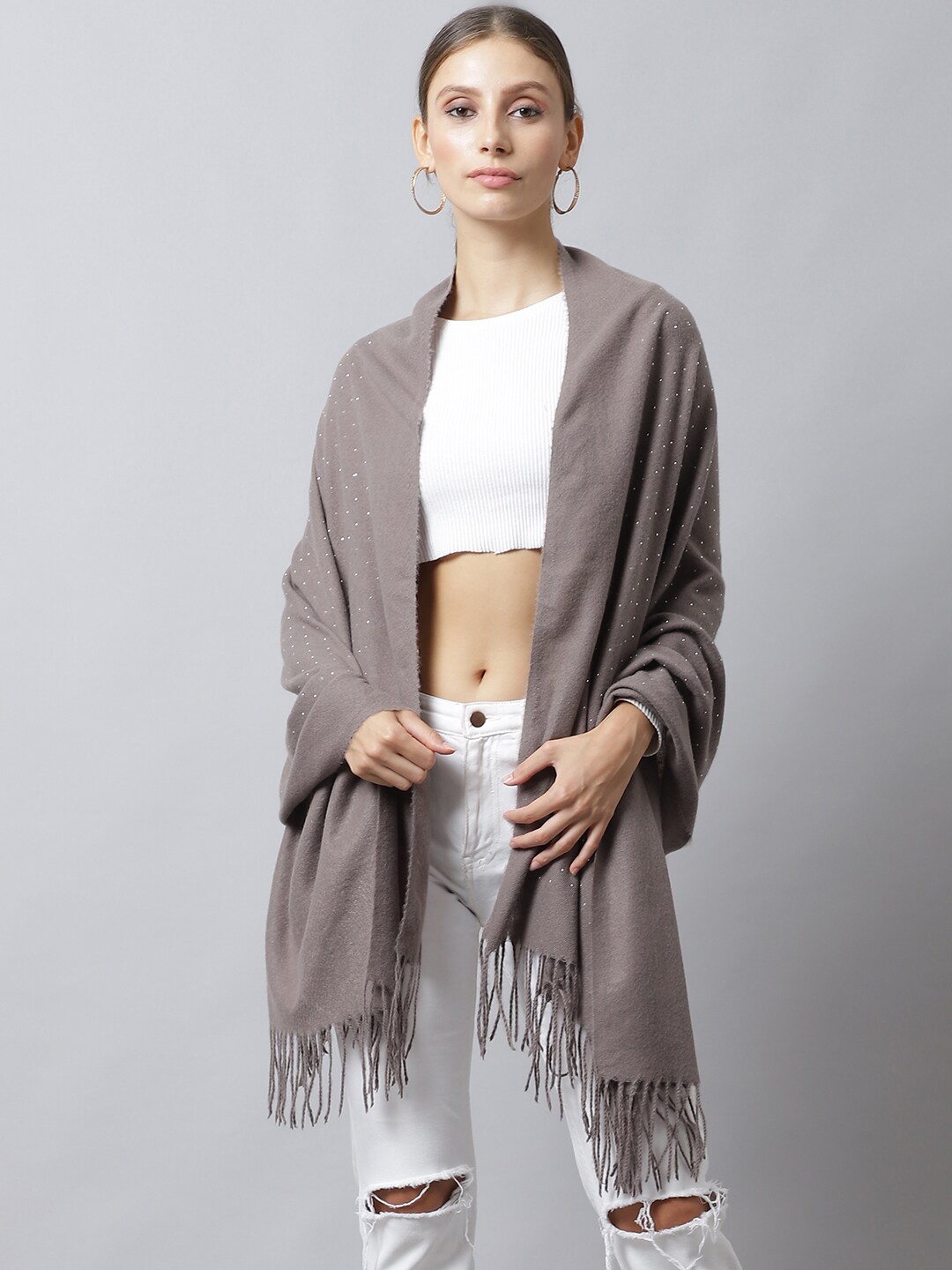 

LOOM LEGACY Women Grey & White Printed Stole