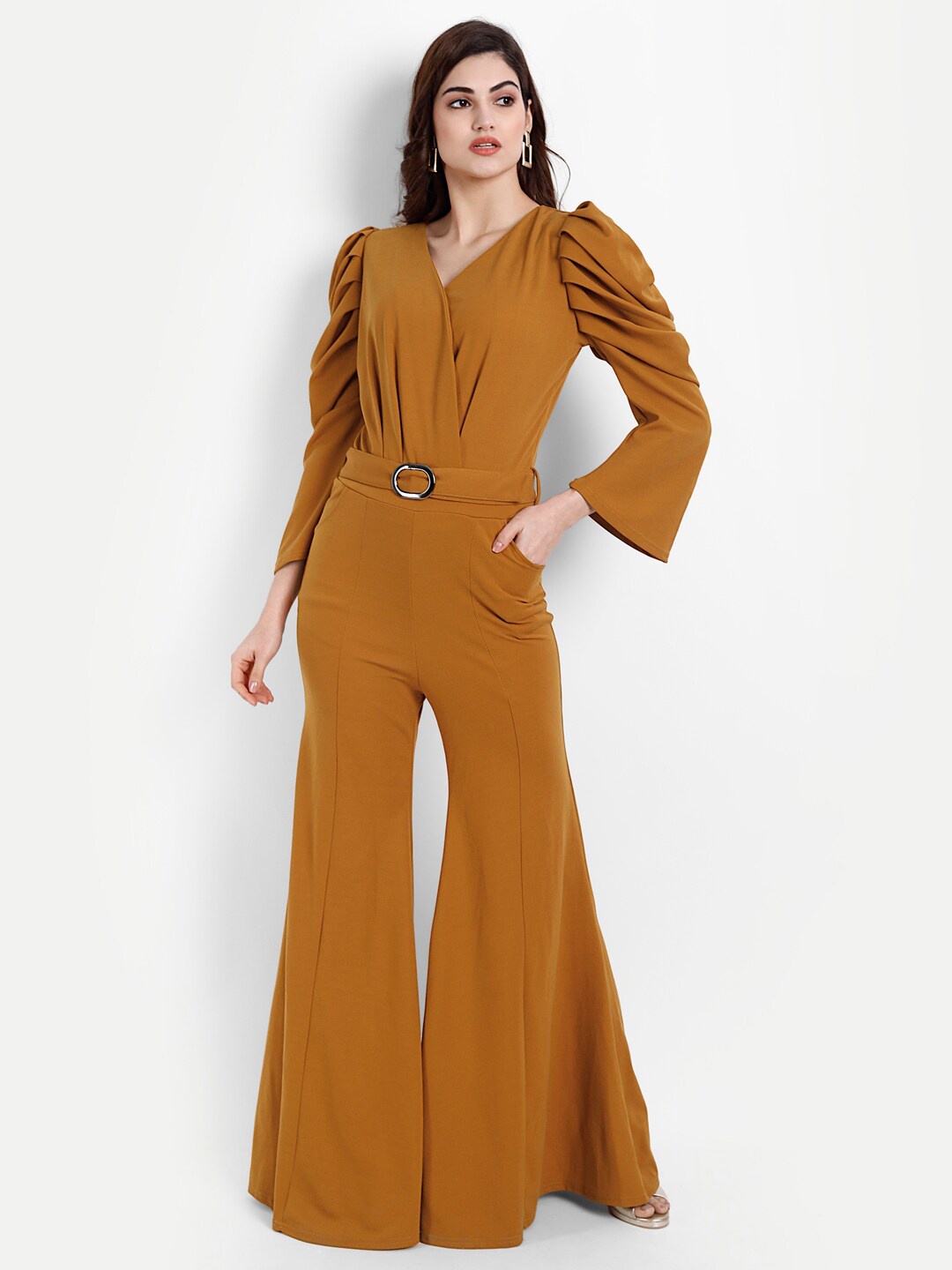 

BROADSTAR Women Mustard V-Neck Basic Jumpsuit