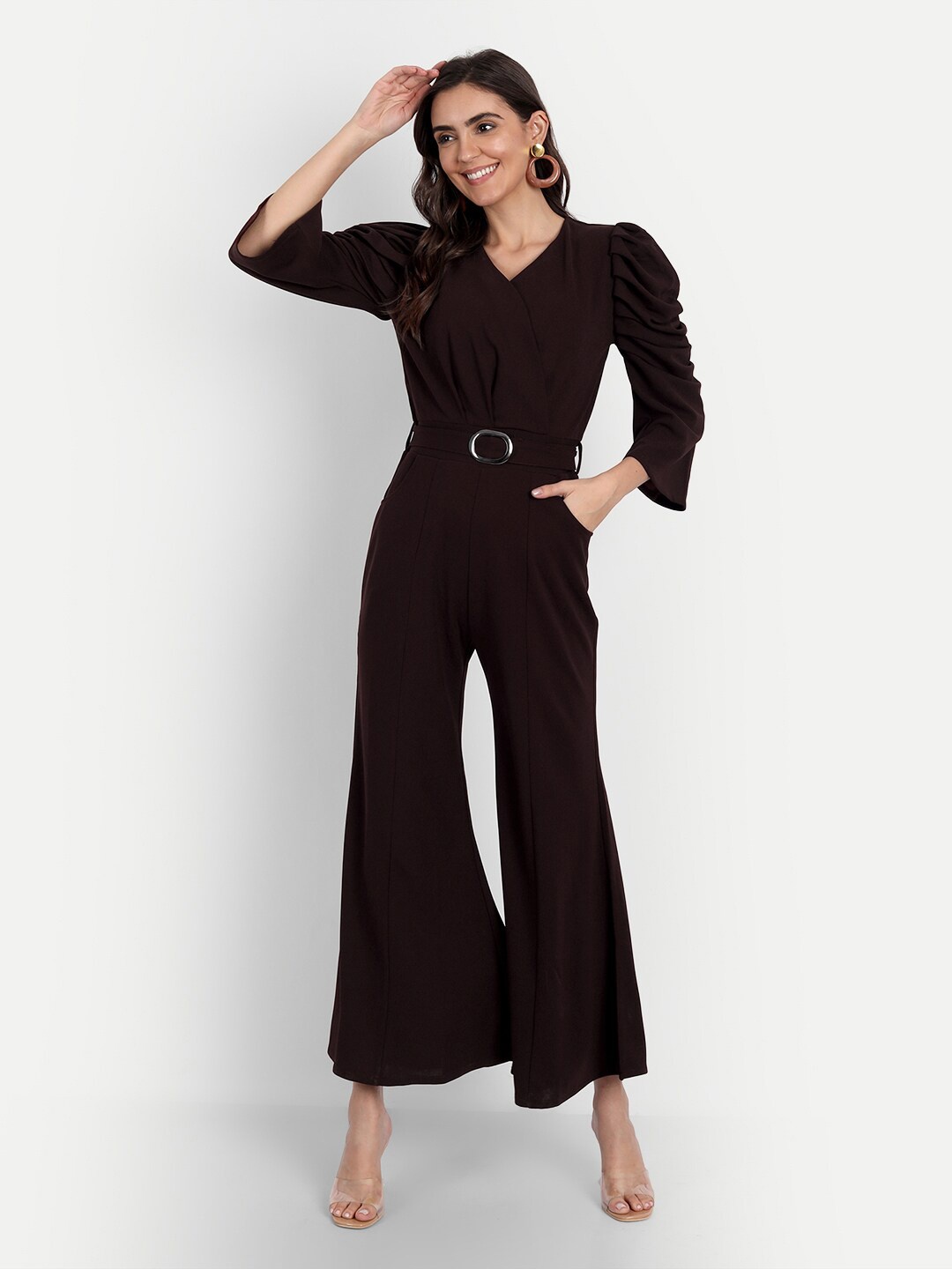 

BROADSTAR Women Maroon V-Neck Basic Jumpsuit