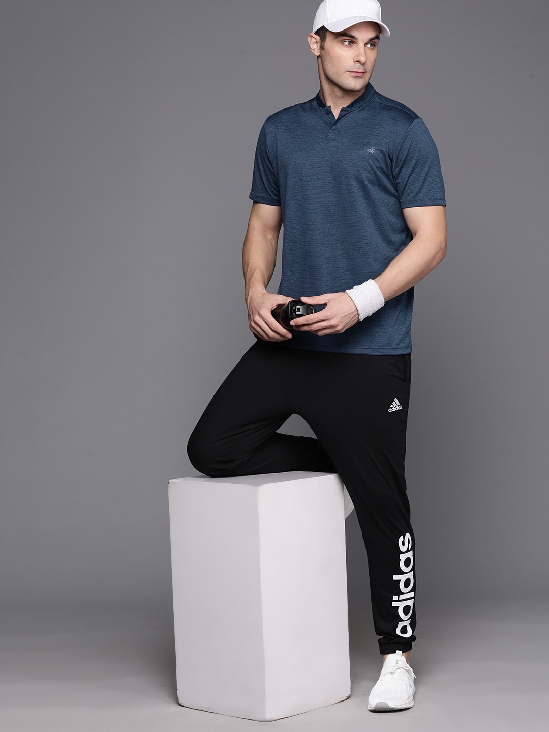 

ADIDAS Men Textured Striped Polo Collar Golf T-shirt, Navy blue