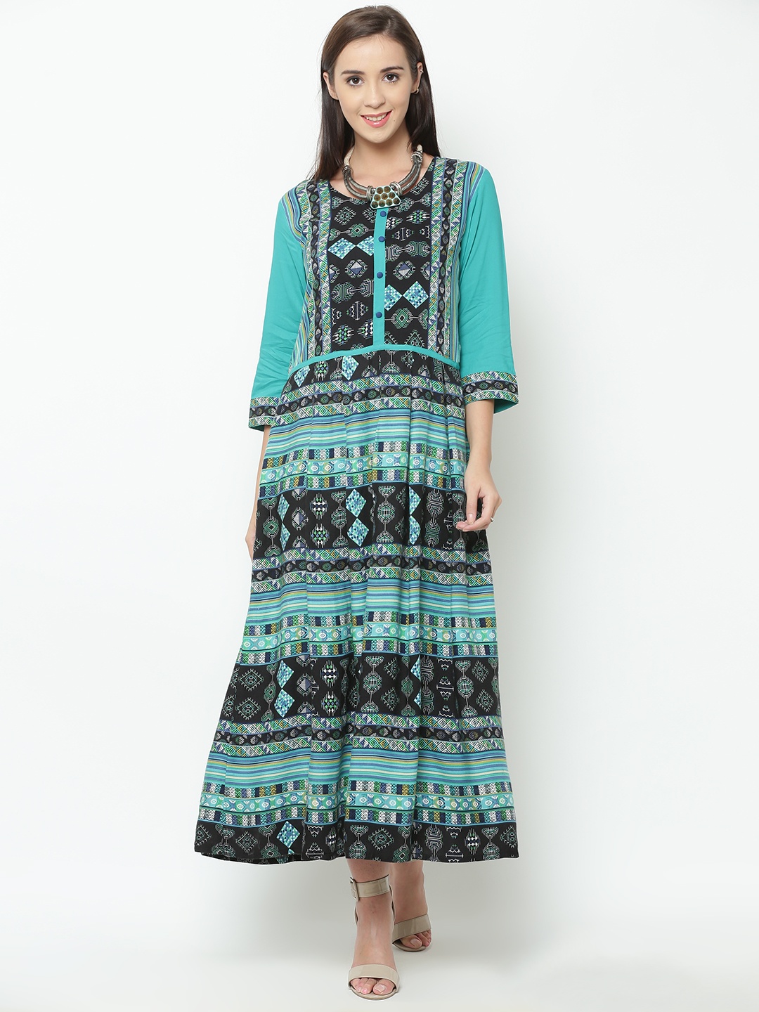 

Shree Women Green Printed Maxi Dress