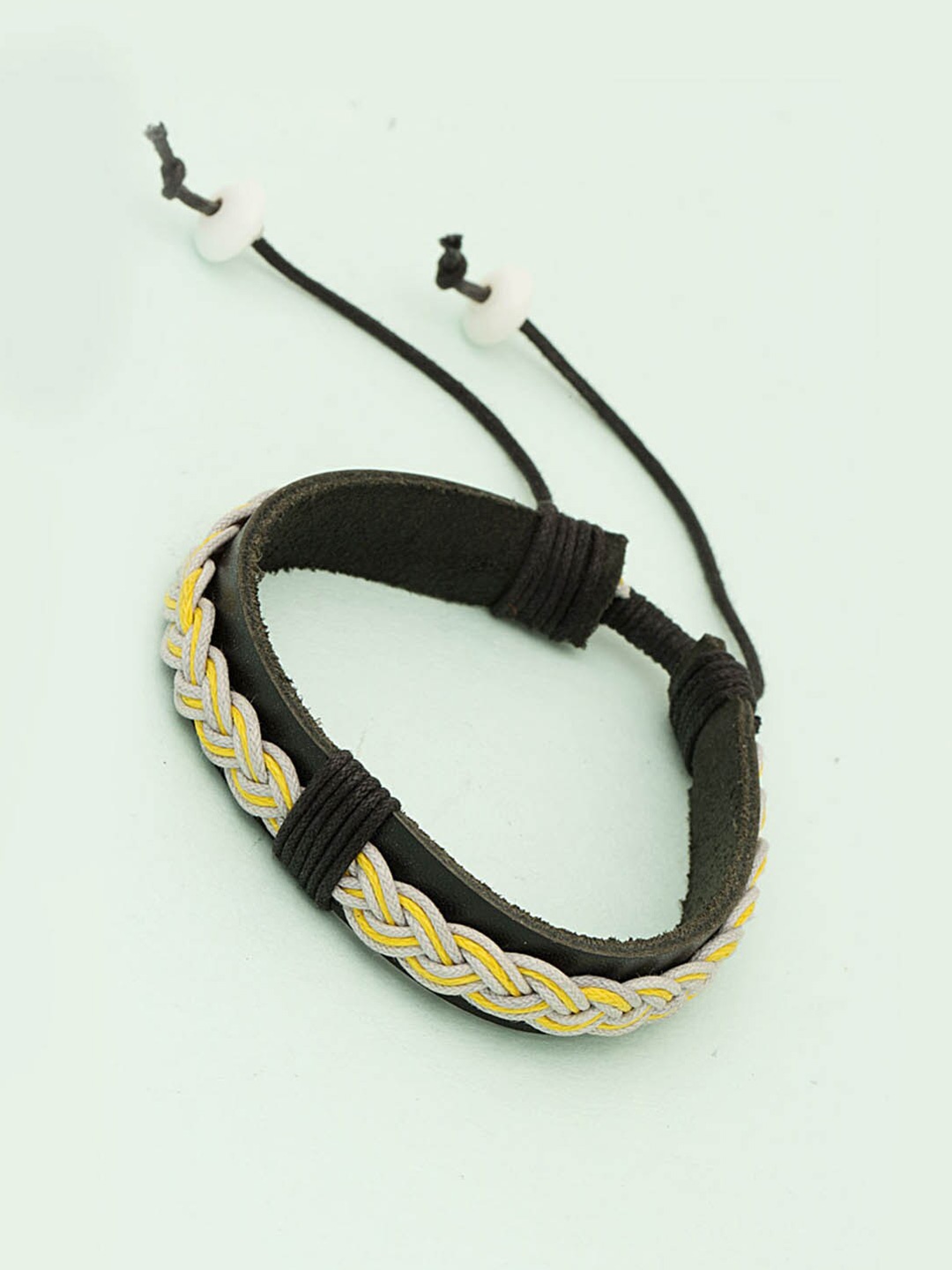 

Dare by Voylla Men Black & Yellow Leather Wraparound Bracelet