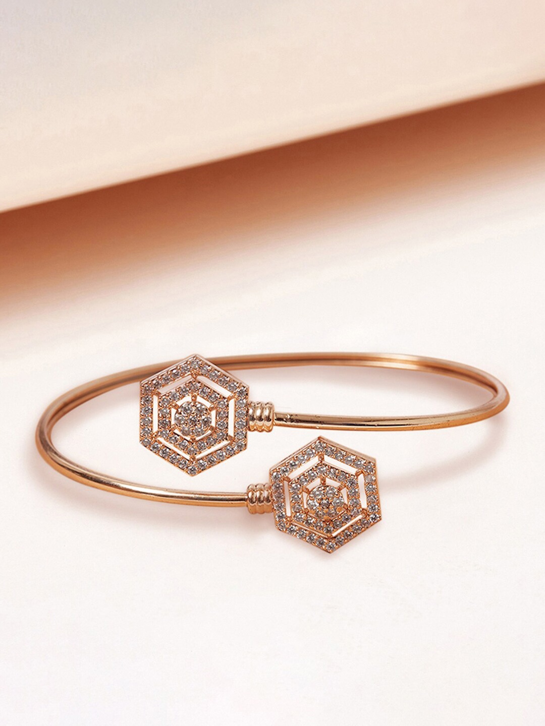 

Voylla Women Rose Gold & White Brass Rose Gold-Plated Kada Bracelet