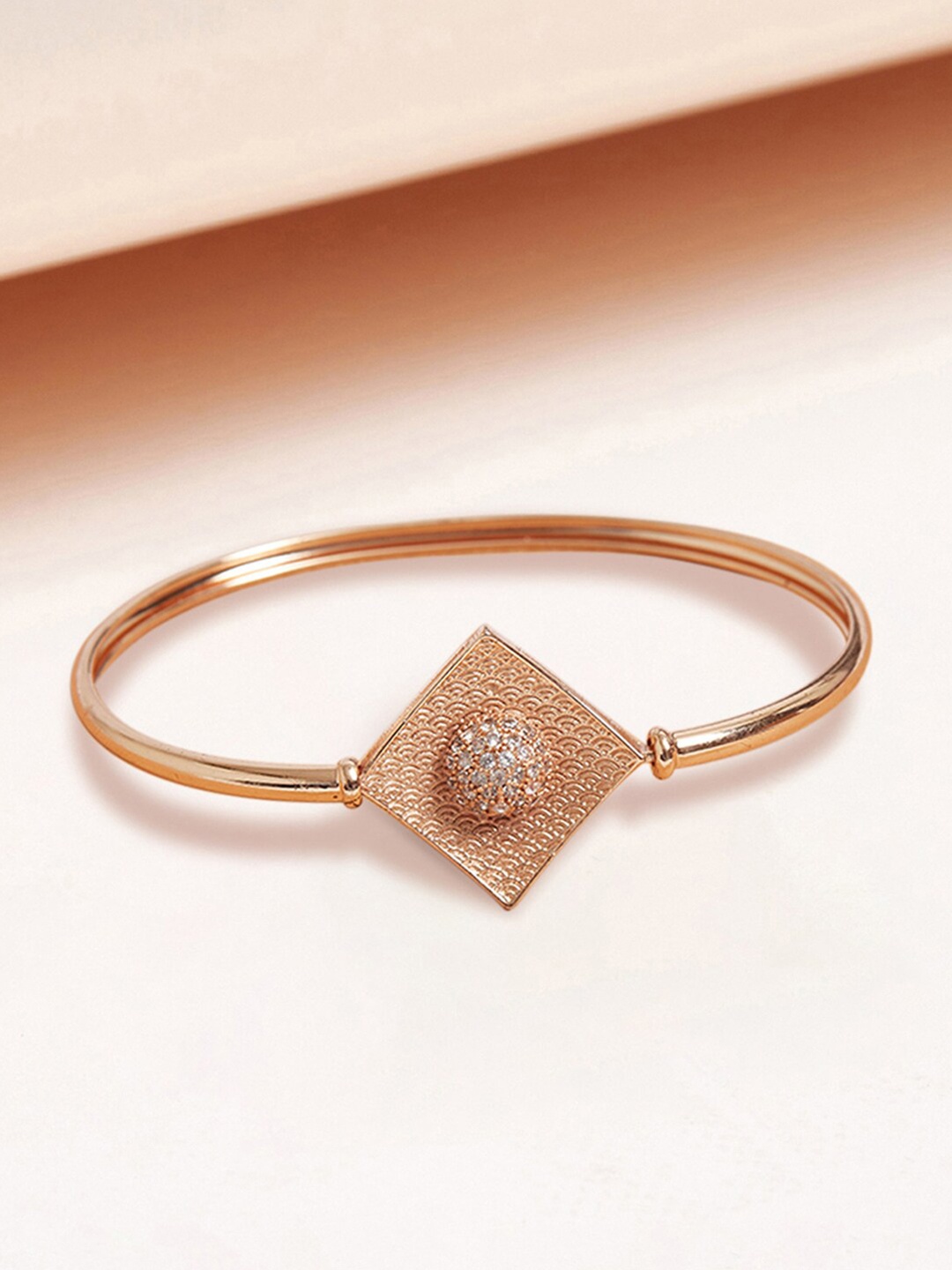 

Voylla Women Rose Gold & White Brass Rose Gold-Plated Kada Bracelet